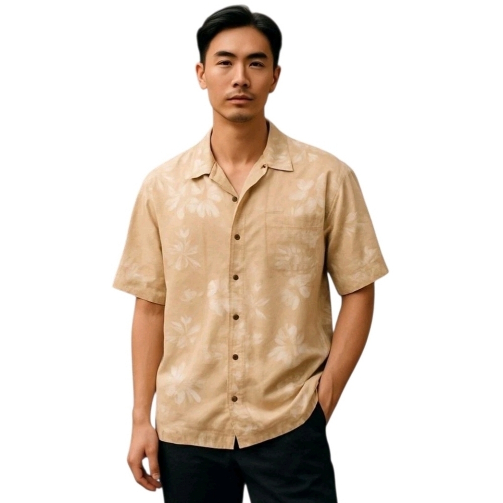 TOMMY Bahama 100% Silk Hawaiian Island Button Down Short Sleeve Shirt Size XL